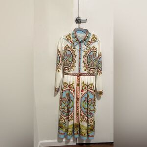 Vibrant Floral Print Long Sleeve Maxi Dress with Rhinestone Details. Size M.